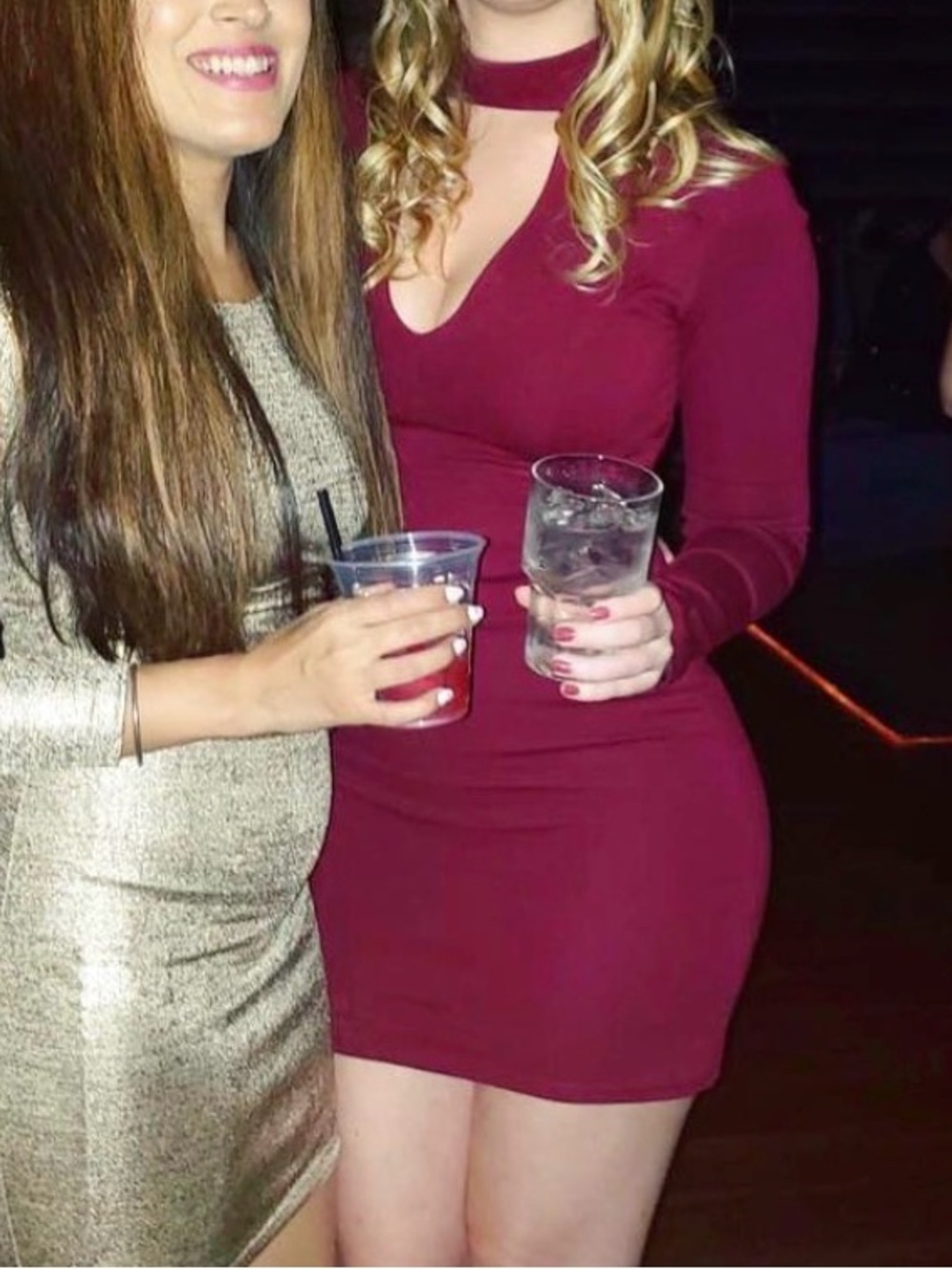 Women’s Burgundy Long-Sleeve Bodycon Dress with Choker Neck